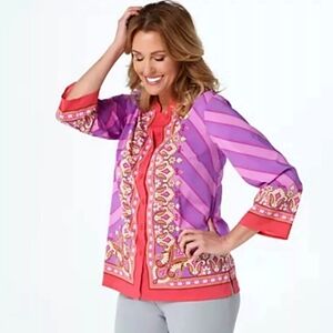 Bob Mackie Wearable Art - Bombay Placement Print Button Front Shirt - Size XL